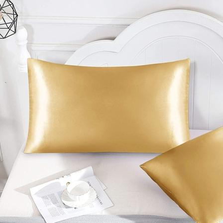 Silkki kuin kaksipuolinen jää Silkkityynyliina yksivärinen tyynyliina -1 pari golden (51 * 66cm pair)