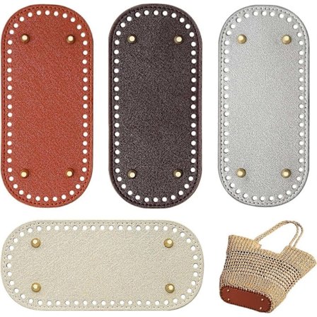 Heklet Veske Bunn, 4 Stykker Heklet Veske Base, PU Lærpute Heklet Bunn, Oval Veske Bunn Heklet Veske Base Veske Matte Heklet Bunn med Hull f