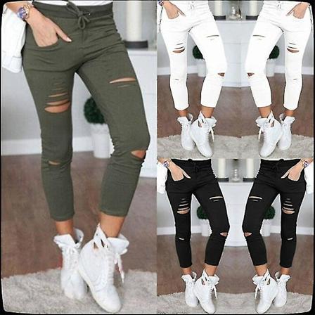 Dame Slim Stretch Drawstring Ripped Leggings Grønn Green 5xl
