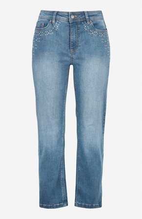 Cellbes of Sweden - Ankeljeans med perler og rhinsten Johanna i mellemblå / denim til damer i størrelse 46