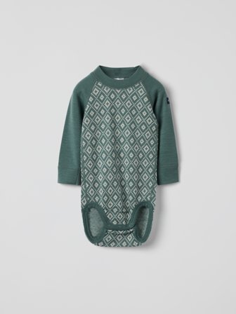 Polarn O. Pyret Långärmad body merinoull jaquard - 86|92 - barnkläder - green