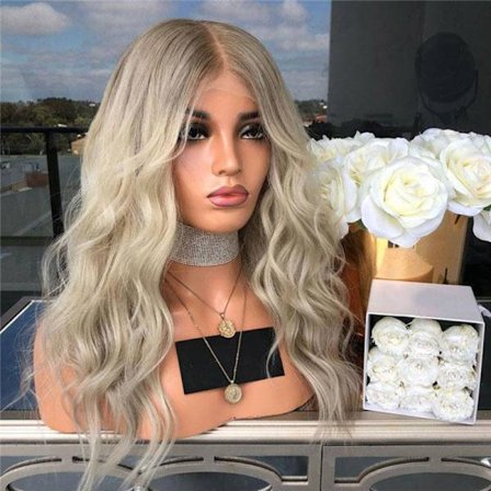 Dam Snygg lyseblond lang krøllet paryk Syntetisk bølget hår Varmebestandig paryk Glod