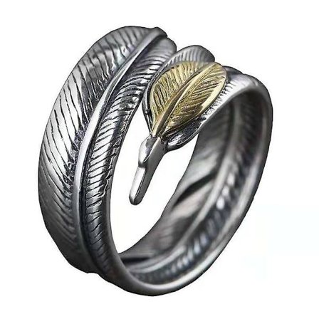 925 Silver Ring Vintage Hantverk Kvinnors Öppna Fjäder Vingar