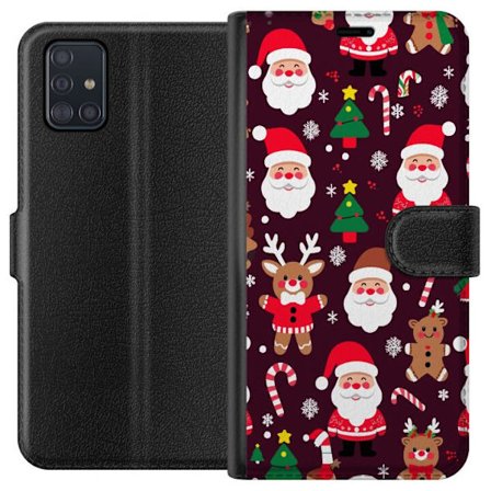 Kompatibelt Lommeboketui til Samsung Galaxy A51 julemønster med nisser, reinsdyr og pepperkaker i tegnet vinterstil