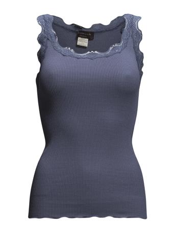 Silk Top W/ Lace T-shirts & Tops Sleeveless Sininen Rosemunde