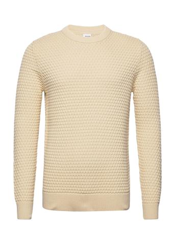 Slhremy Ls Knit All Stu Crew Neck W Camp Strikkegenser M. Rund Krage Beige Selected Homme