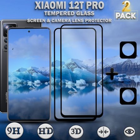 2-Pack Xiaomi 12T Pro Skärmskydd & 2-Pack linsskydd - Härdat Glas 9H - Super kvalitet 3D