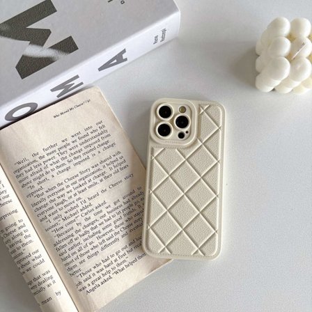 Fodral för iPhone15Promax vit diamantmönster lammskinn anti-fall