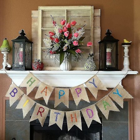 Grattis på födelsedagen Jute Vimpel Banner Färgglada Vimpel Banner Girlang Flaggor För Födelsedag