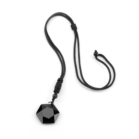 Svart Obsidian Hexagonal Natursten Halsband Genomskinlig Is Obsidian Vargtänder Amulett Hans och Hennes Par Halsband Lycklig Kärlek Hänge Halsband för