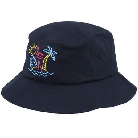 Iconic - Svart bucket Hatt - Neon Summer Beach Flamingo Black Bucket @ Hatstore
