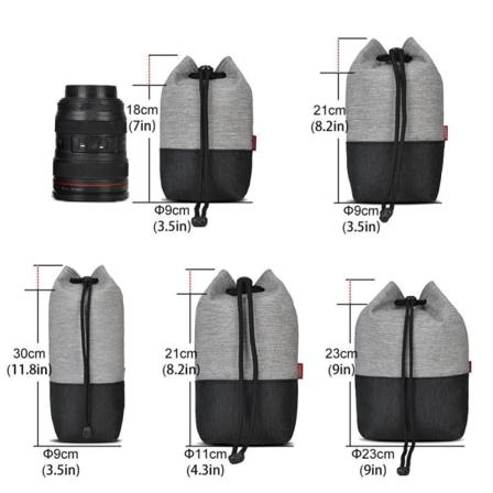 Caden Objektivfodral Grå Svart I Polyester.välj Storlek I Listan 21x23cm Diameterxlängd