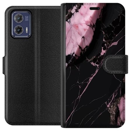 Kompatibelt Plånboksfodral till Motorola Moto G73 Svart rosa marmor