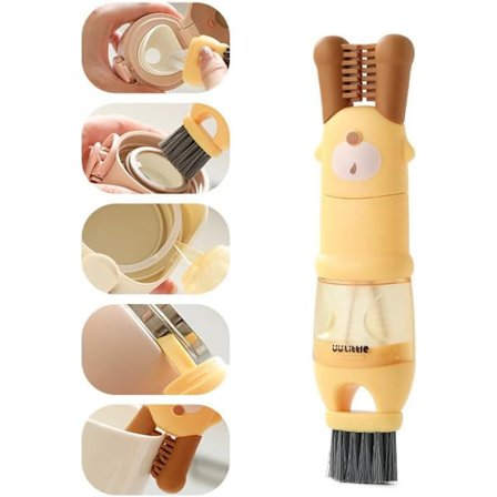 3-i-1 Rengøringsbørste til Kop Låg, Multifunktionel Bærbar Rengøringsbørste til Crecvice Kop Låg, til brug i smalle rum som flaskesprækker (D-Gul)