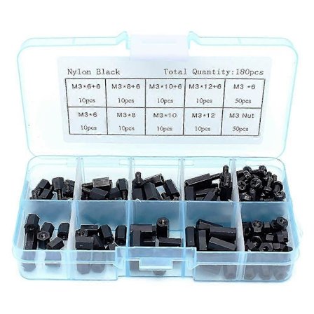 180 stk. Nylon Hex Spacer Skrue Mutter Sortimentsett Hann til Hunn (M3)