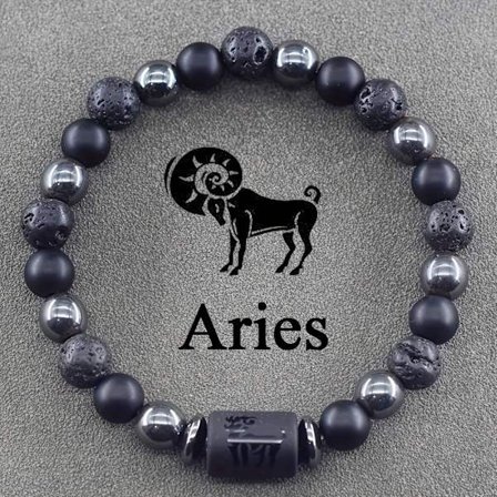 1 stk. Naturlig steinperle Zodiak Armbånd 12 Astrologiske tegn