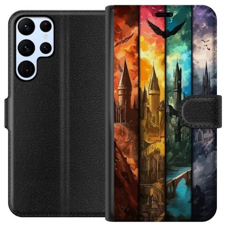 Kompatibel Tegnebogsetui til Samsung Samsung Galaxy S22 Ultra 5G Fire magiske slotte i forskellige elementfarver, episk fantasykunst med ild vand luft