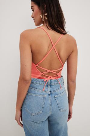 NA-KD Party Body côtelé recyclé à dos croisé - Tops - Orange - Small