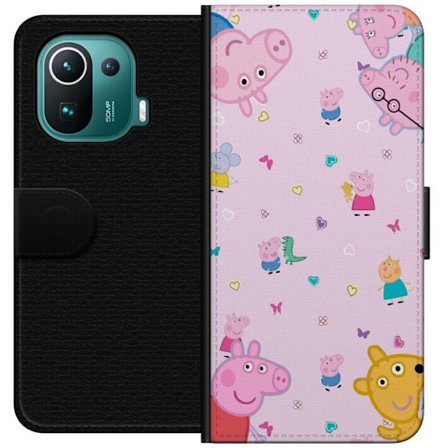 Kompatibelt Lommeboketui til Xiaomi Mi 11 Pro Peppa Gris med en baby i armene, mamma gris motiv i fargerik og myk barneillustrasjon med hjerter