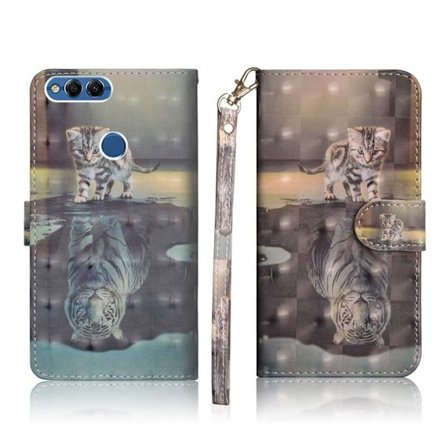 Huawei P Smart - Enjoy 7S mobilfodral syntetläder silikon stående plånbok - Katt