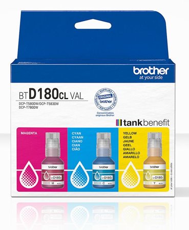 Brother BTD180CLVAL CMY value pack ink, 3 bottles, yield up to 5 000 pages each