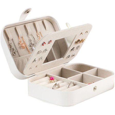 Rejse smykkeskrin, bærbar smykkeskrin med spejl, smykkeskrin til halskæder, armbånd, ringe, øreringe, hvid?