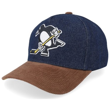 Mitchell & Ness - NHL Azul adjustable Boné - Pittsburgh Penguins D-stressed Pro Dark Navy/Brown Corduroy A-frame Adjustable @ Hatstore