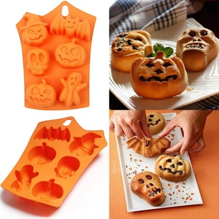 6 Gitter Græskar Flagermus Kranium Ghost Shape Halloween Silicone Skimmel Slik Chokolade Budding Skimmel