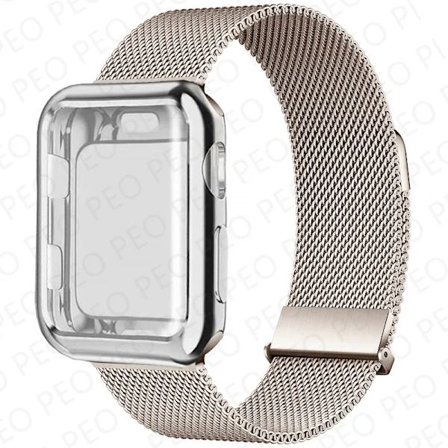 Milanese Loop+Fodral För Apple Watch Armband 45mm 44mm 38mm-42mm 41/40mm Metall Magnetiskt armband iwatch Serie 9 8 7 6 5 4 3 SE Rem