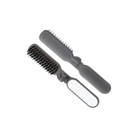 Foldbar vildsvinebørste med spejl - rejsevenlig lommebørste til glans og styling Gray