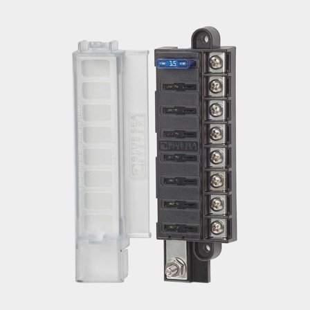 Porte-fusibles Blue Sea Systems ST Blade Compact Fuse Block, pour 12 fusibles à broches plates, M4 + M5, 32 V DC, 100 A