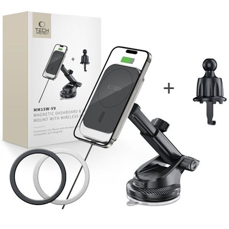 Tech-Protect MM15W-V9 Bilholder med MagSafe til instrumentbræt og udluftning 15W - Sort