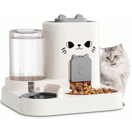 2-i-1 Gravity Kattefoder & Vanddispenser Sæt - Let at Rengøre Lille Kæledyrsfoder + Sjov Kattestav til Katte, Hunde, Hvalpe & Killinger