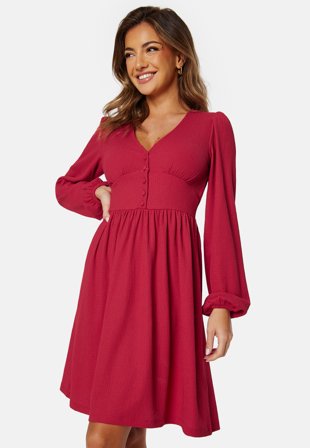 Bubbleroom - Structure Button Short Dress - Red - Kläder