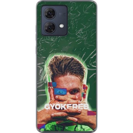 Yhteensopiva Puhelinkuori Motorola Moto G84 Lamine Yamal Barcelonan pelipaidassa, jossa on neonvaloja ja punaisia ja sinisiä salamoita dramaattisessa