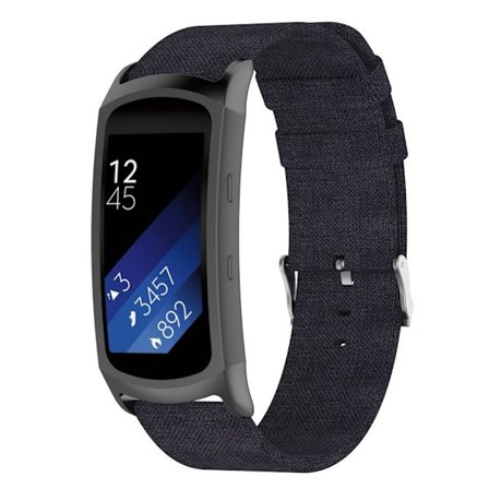 Samsung Gear Fit2 Pro Hengittävä kanvas kangas vaihdettava kellon ranneke metalli soljella - Musta