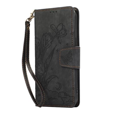 (For Samsung S24) Preget sommerfugl telefondeksel i skinn med kortlomme