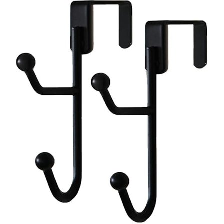 2-pak Dørkroge, Kraftige Metal Dobbelte Kroge til Ophængning af Jakker, Hatte, Morgenkåber, Håndklæder, Sort