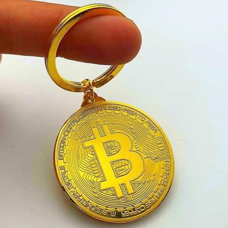 Bitcoin Avainrengas Kultapinnoitettu Kolikko Fyysinen Muistokolikko