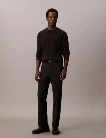 Calvin Klein Ls Texture Cttn Crewnk Sweater 1 - Black - L