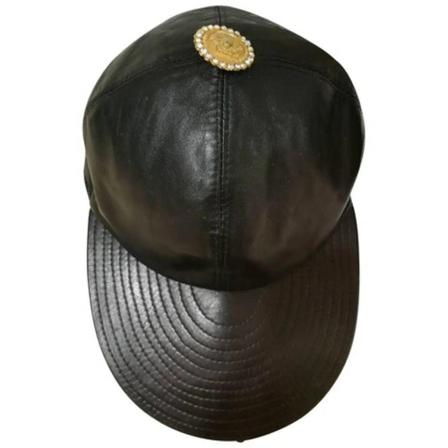 Versace Pre-owned, Leather Hat Zwart, Dames, Maat:ONE Size,leer