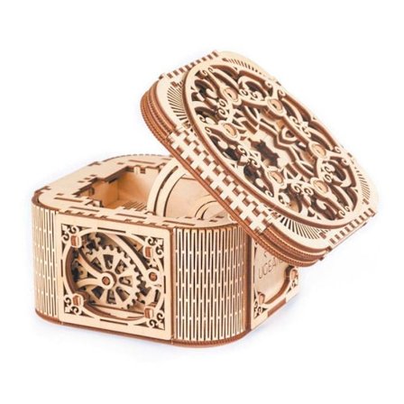 Smykkeskrin - Ugears - 190 brikker puslespil - Naturligt træ - Gyldent - Til kvinder