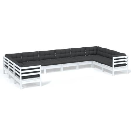 Vidaxl Loungegrupp Med Dynor 10 Delar Vit Massiv Furu Vit