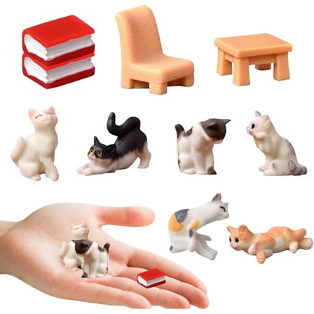 10 stk. kattefigurer, miniatyr kattefigur, mini figur kattepynt,