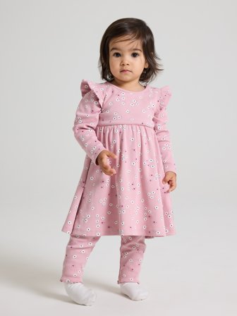 Polarn O. Pyret - Ribbed floral dress - 74 - Childrenswear - pink