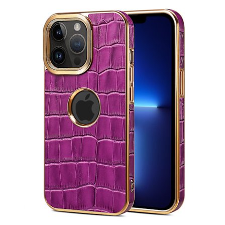 För Iphone 13 Pro Max Läderbelagd phone case Galvanisering Pc+tpu cover med logotypvy