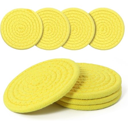 Boho Brikker Sæt med 4, Bomuld Vævede Absorberende Drikke Brikker - Fortykket til Varme & Kolde Kopper, 4 Farve Boligindretning Brikker (Lemon Ye