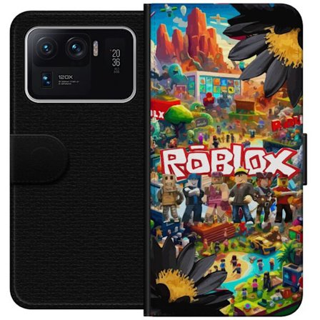 Xiaomi Mi 11 Ultra Plånboksfodral Robloxvärld full av figurer, byggnader och äventyr i starka färger där karaktärer poserar framför loggan i en