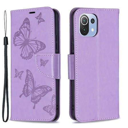Butterfly läder Xiaomi 11 Lite 5G NE / Xiaomi Mi 11 Lite 5G / Xiaomi Mi 11 Lite fodral - Lila