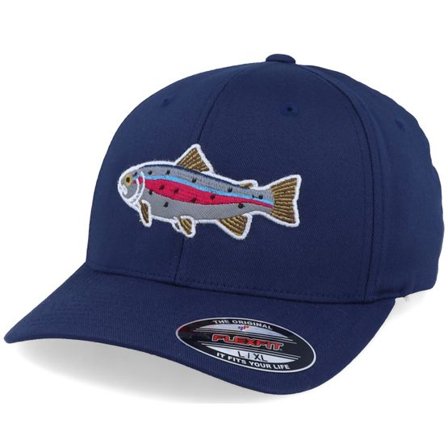 Skillfish - Blå flexfit Keps - Rainbow Trout Applique Navy Flexfit @ Hatstore